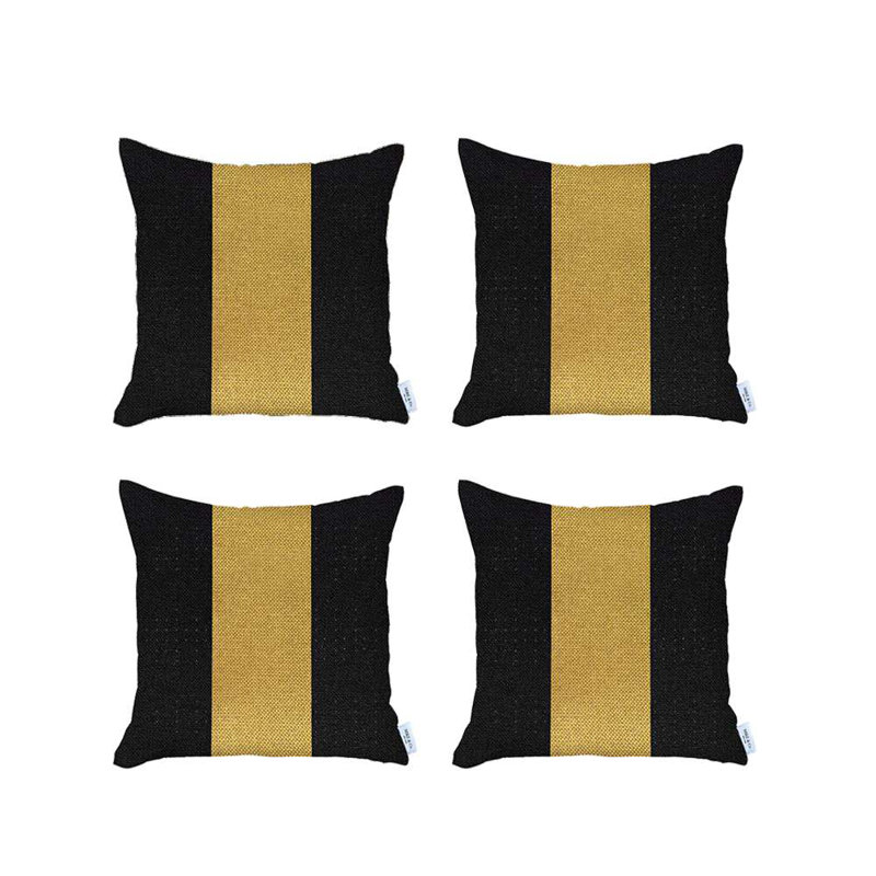 Black and Yellow Boho-Chic Polyester 18" Euro Pillow Cover Set