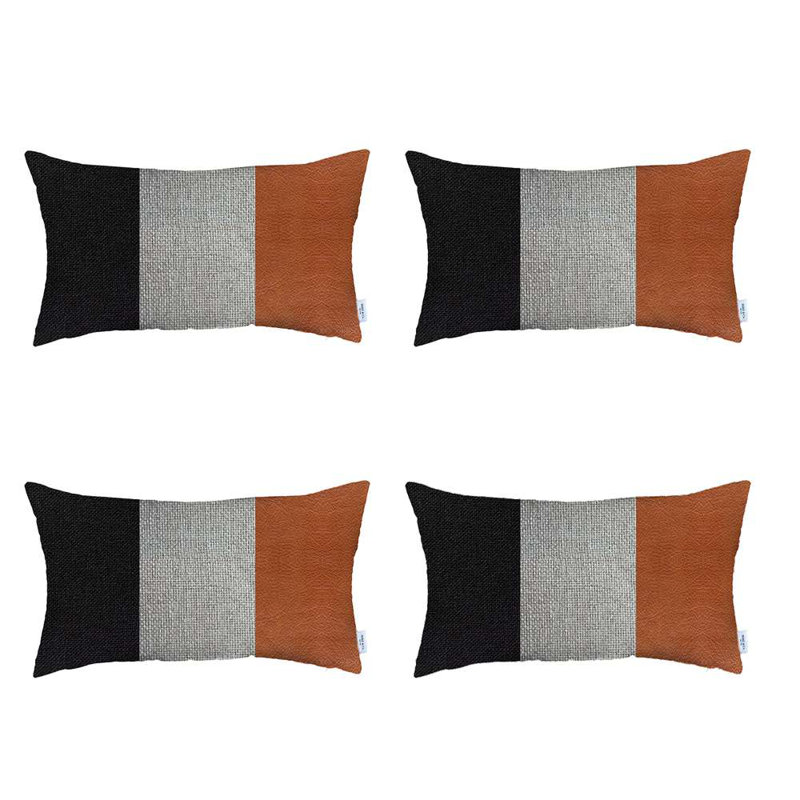 Boho-Chic Black, Ivory, and Brown Faux Leather Pillow Covers