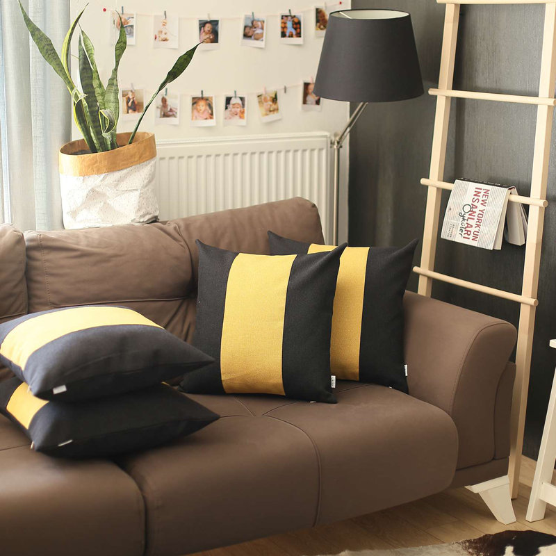 Black and Yellow Boho-Chic Polyester 18" Euro Pillow Cover Set