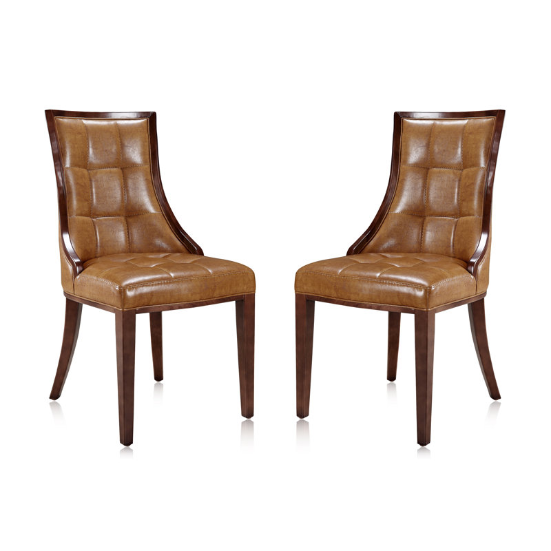Fifth Avenue Saddle Faux Leather and Walnut Wood Side Chair Set