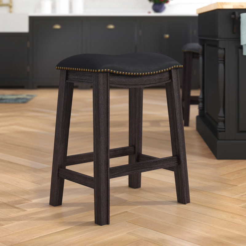 Adjustable Saddle-Style Swivel Counter Stool in Black Leather