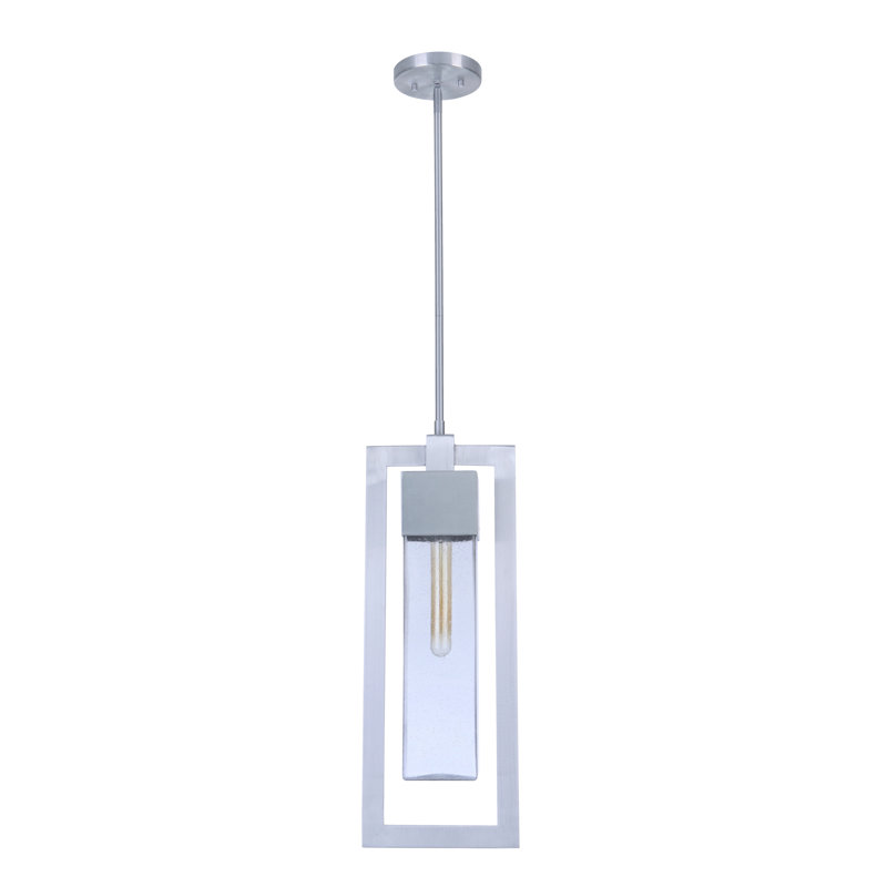 Perimeter Satin Aluminum 1-Light Outdoor Pendant with Clear Seeded Glass
