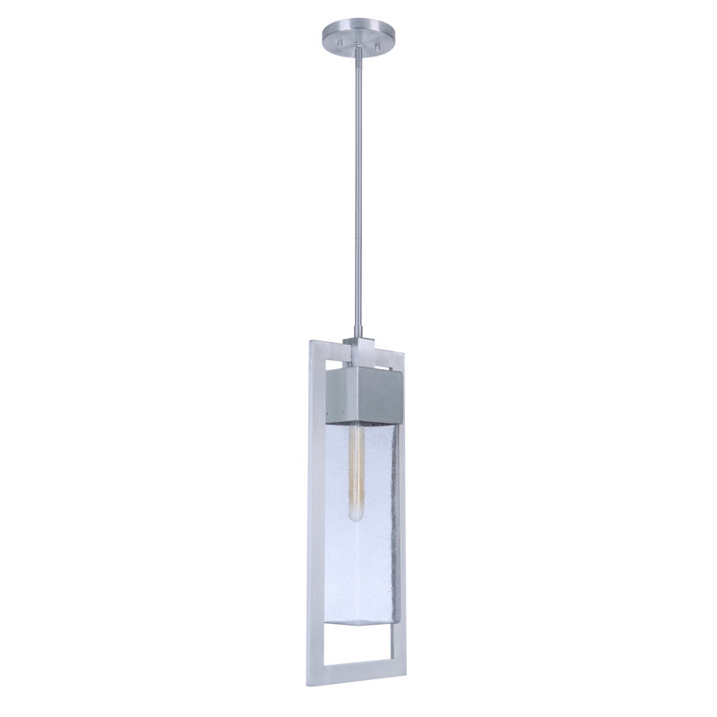 Perimeter Satin Aluminum 1-Light Outdoor Pendant with Clear Seeded Glass