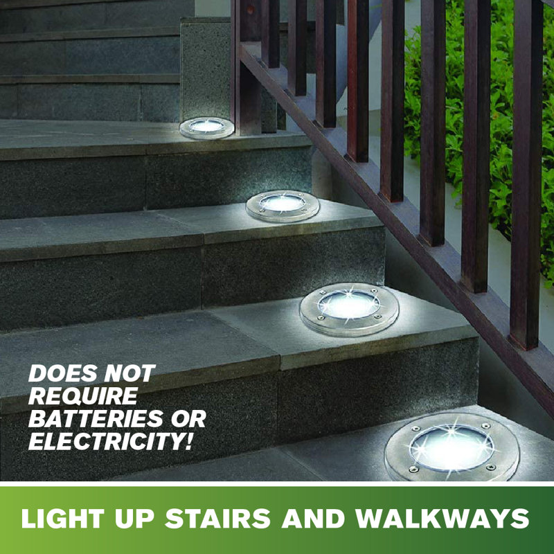 Bell + Howell Silver Solar LED Pathway Disk Lights, Set of 4