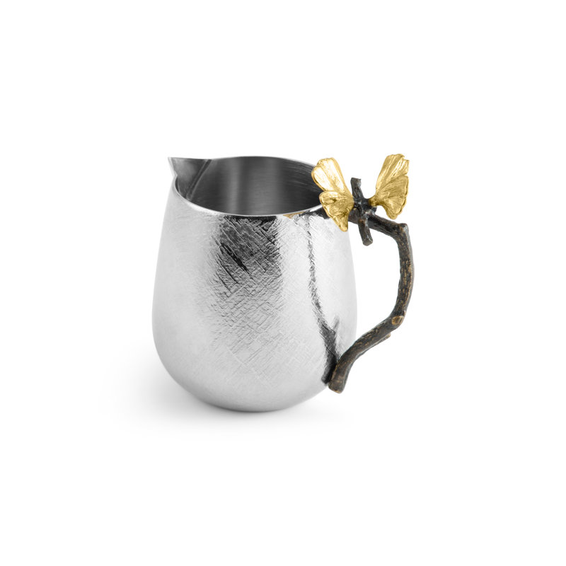 Butterfly Ginkgo Handcrafted Creamer 3"H Stainless Steel and Brass