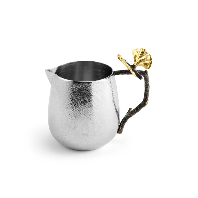 Butterfly Ginkgo Handcrafted Creamer 3"H Stainless Steel and Brass