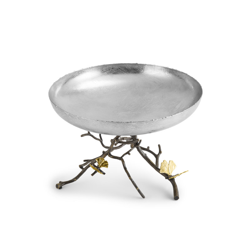 Butterfly Ginkgo Handcrafted Bronze Fruit Bowl with Pedestal Base