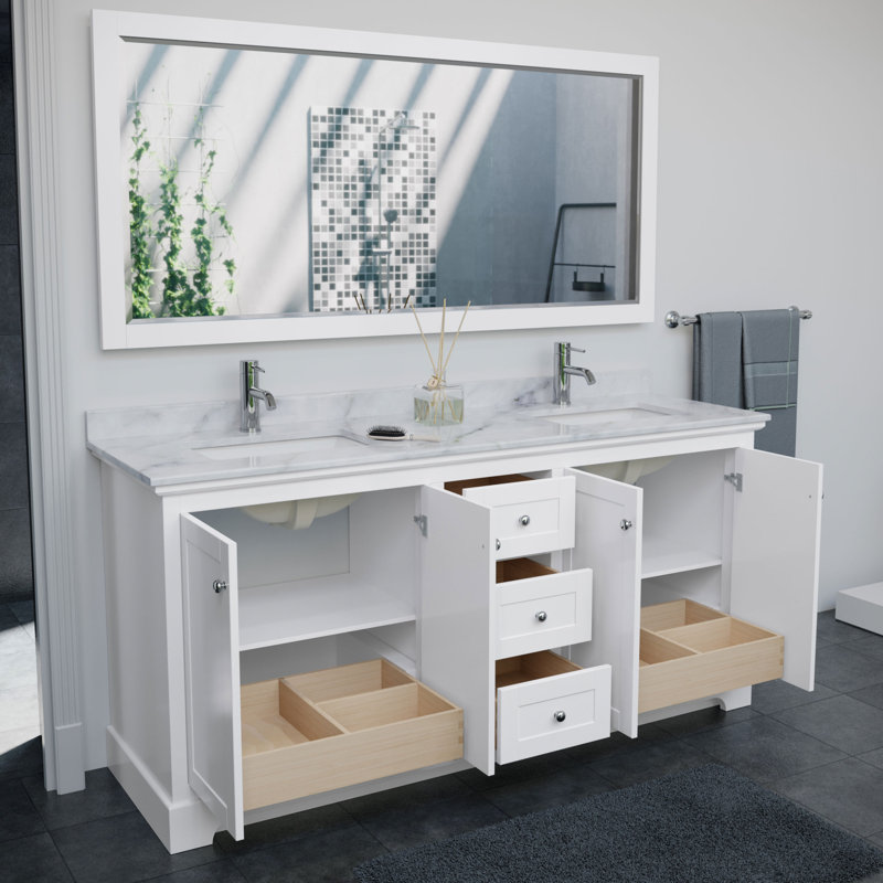 Avery 72'' White Double Freestanding Bathroom Vanity with Marble Top