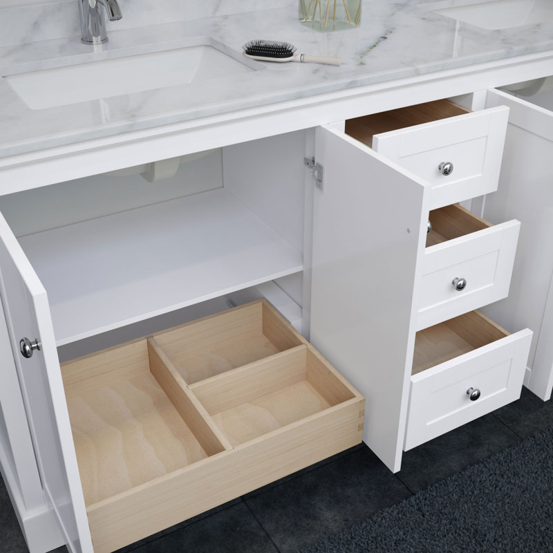 Avery 72'' White Double Freestanding Bathroom Vanity with Marble Top