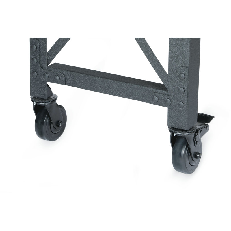 Dark Brown Wood and Metal Industrial Desk with Casters