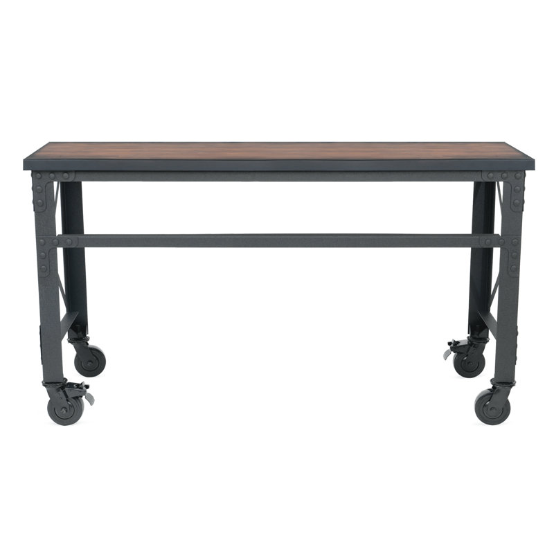 Dark Brown Wood and Metal Industrial Desk with Casters
