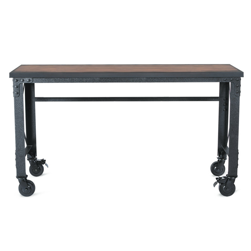 Dark Brown Wood and Metal Industrial Desk with Casters