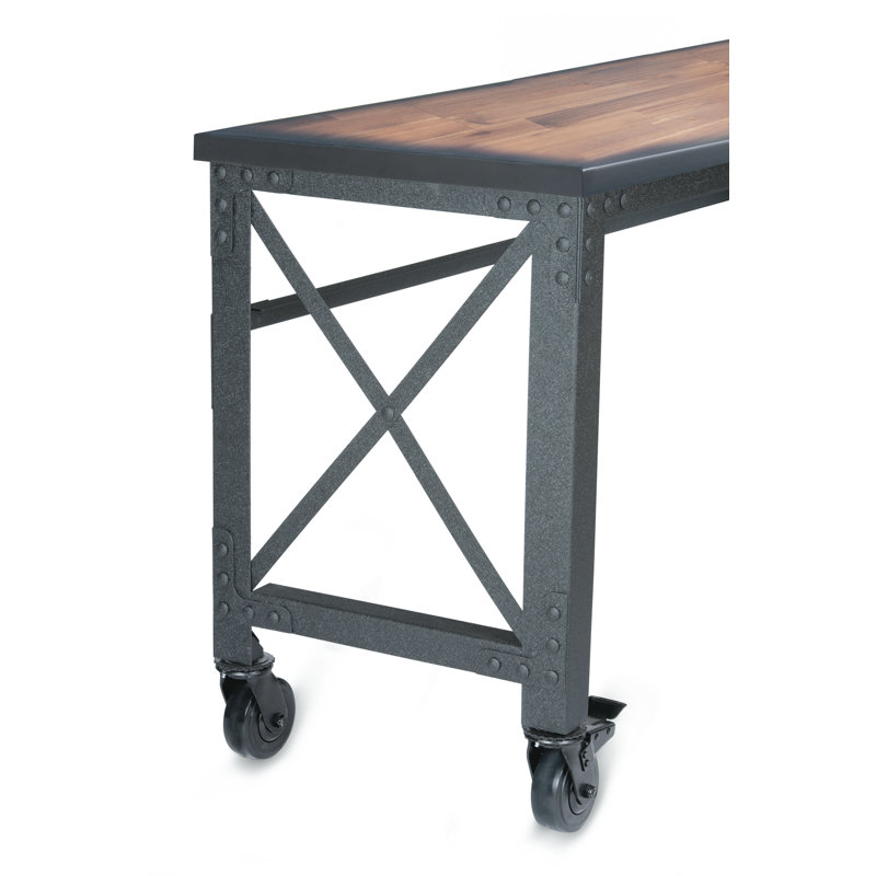 Dark Brown Wood and Metal Industrial Desk with Casters