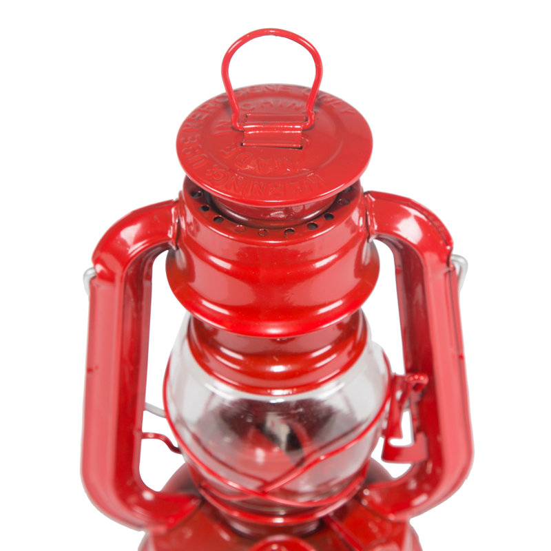 Red 8" Metal and Glass Hurricane Lantern