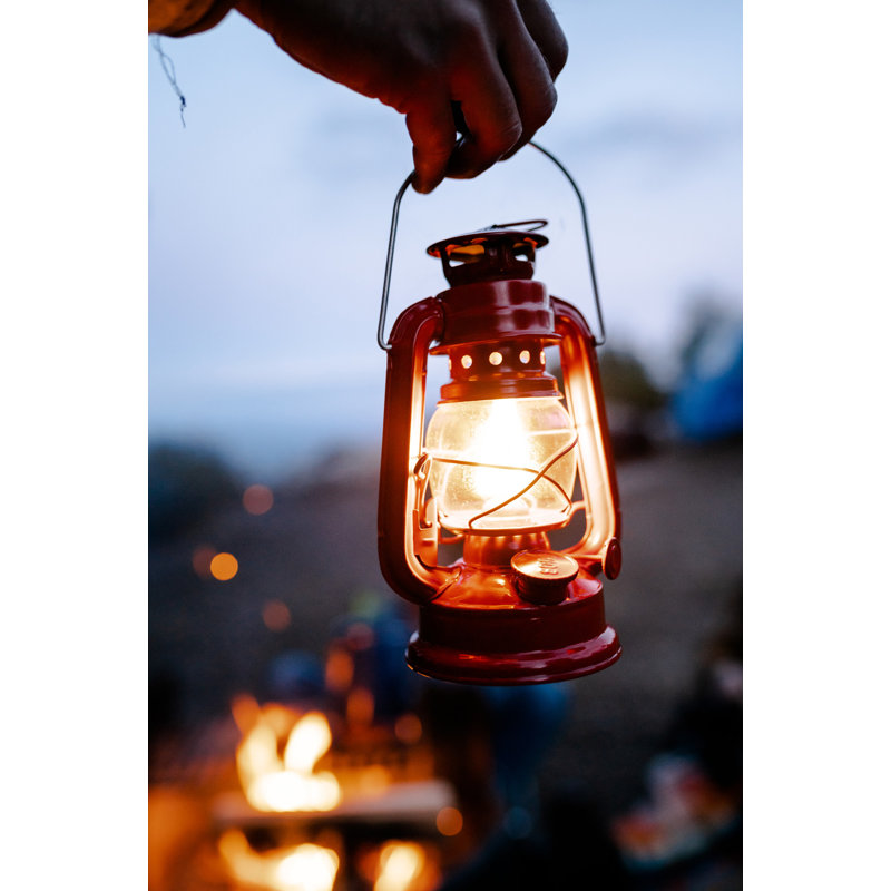 Red 8" Metal and Glass Hurricane Lantern