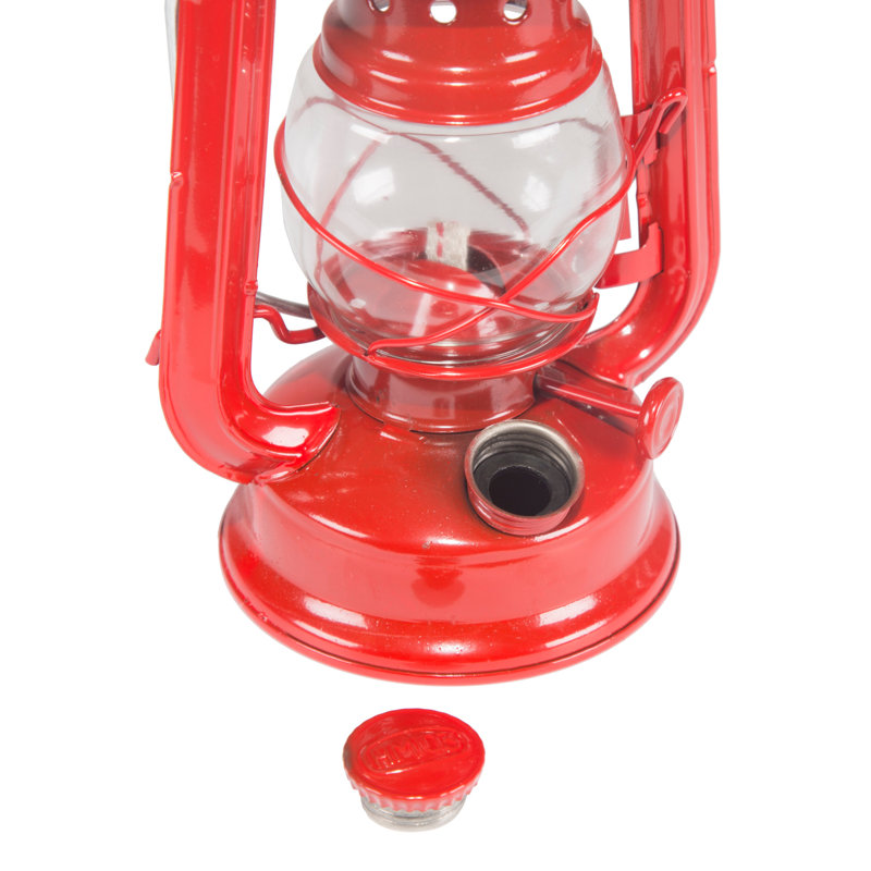 Red 8" Metal and Glass Hurricane Lantern