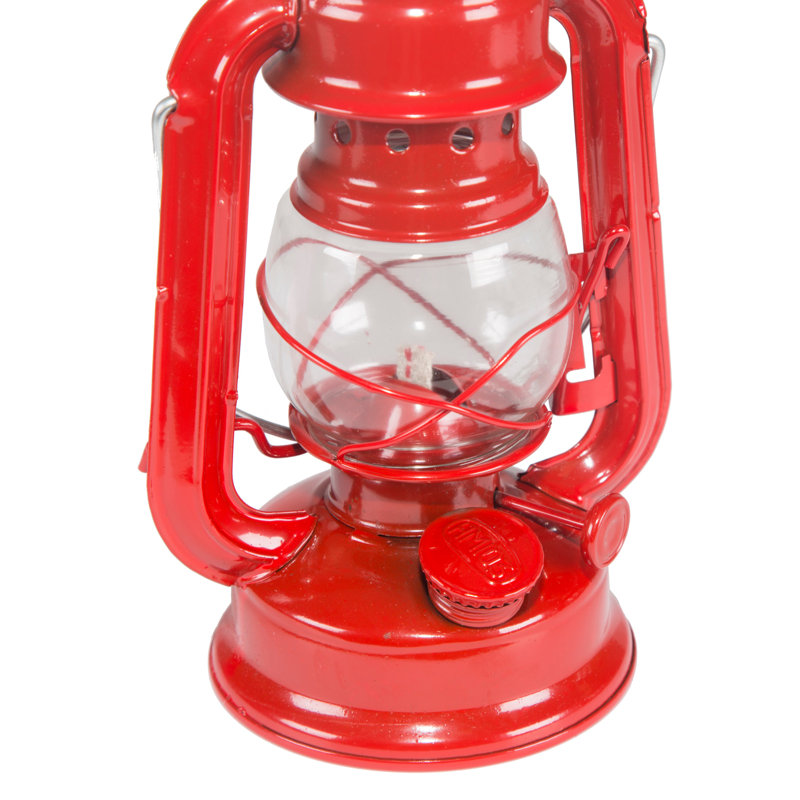 Red 8" Metal and Glass Hurricane Lantern