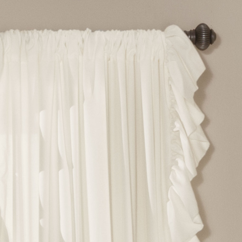 Pure White Ruffled Light-Filtering Cotton Polyester Curtains