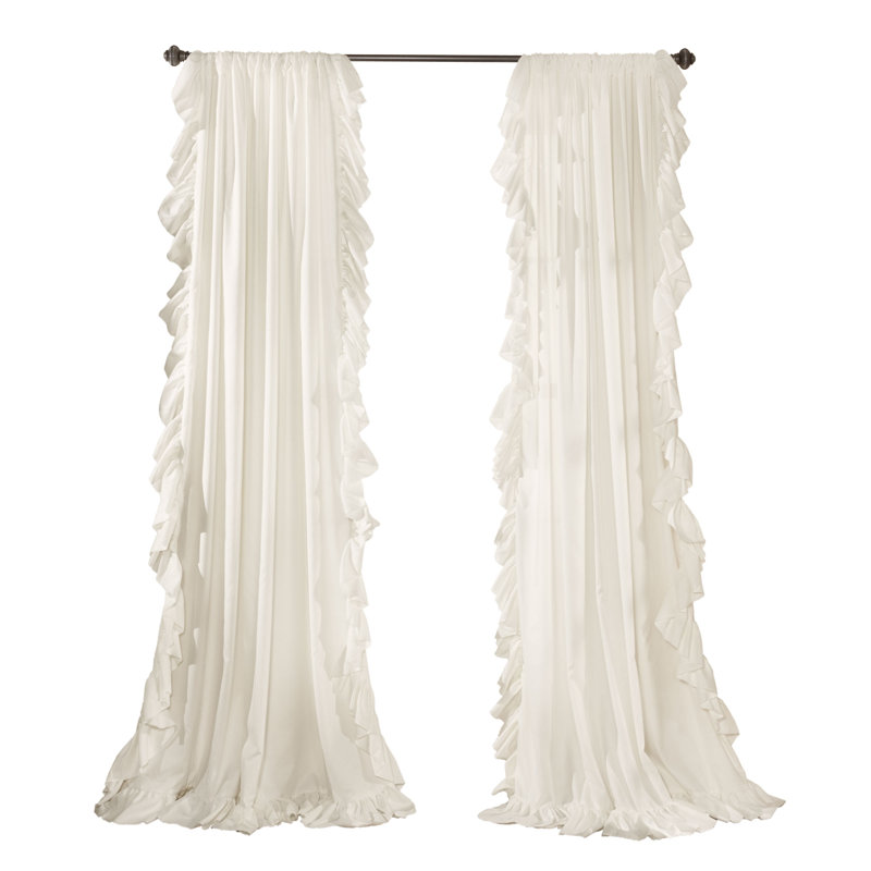 Pure White Ruffled Light-Filtering Cotton Polyester Curtains