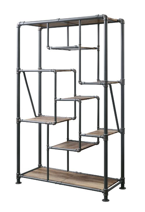 Brantley Antique Oak and Sandy Gray Industrial Bookshelf