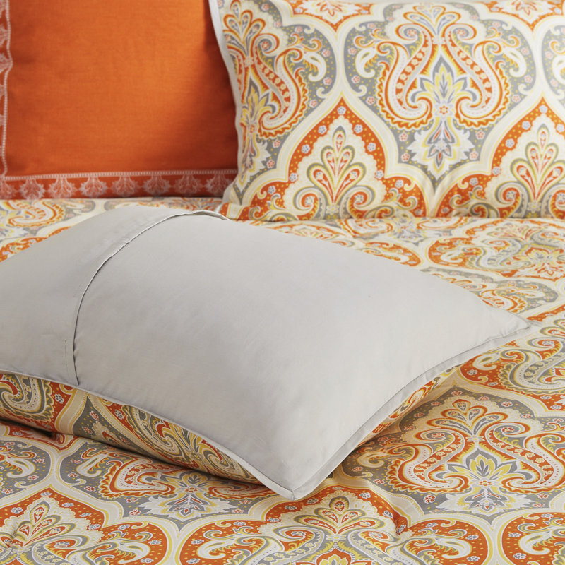 King White and Orange Cotton Comforter Set with Shams