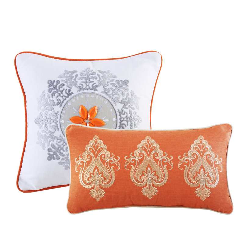 King White and Orange Cotton Comforter Set with Shams