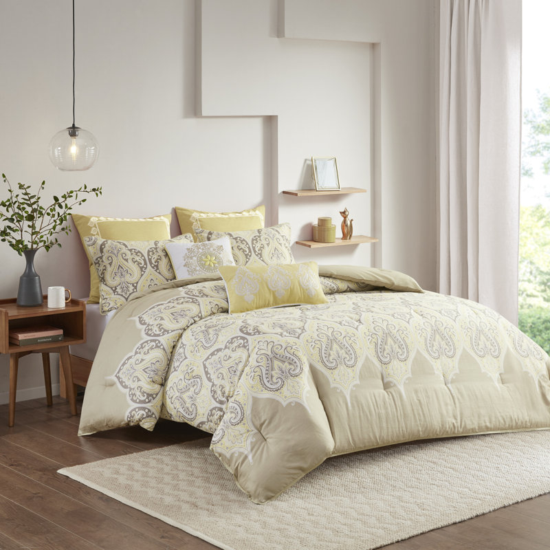 King White and Orange Cotton Comforter Set with Shams