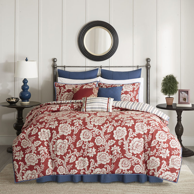 Lucy Queen Red Cotton Twill Reversible Comforter Set