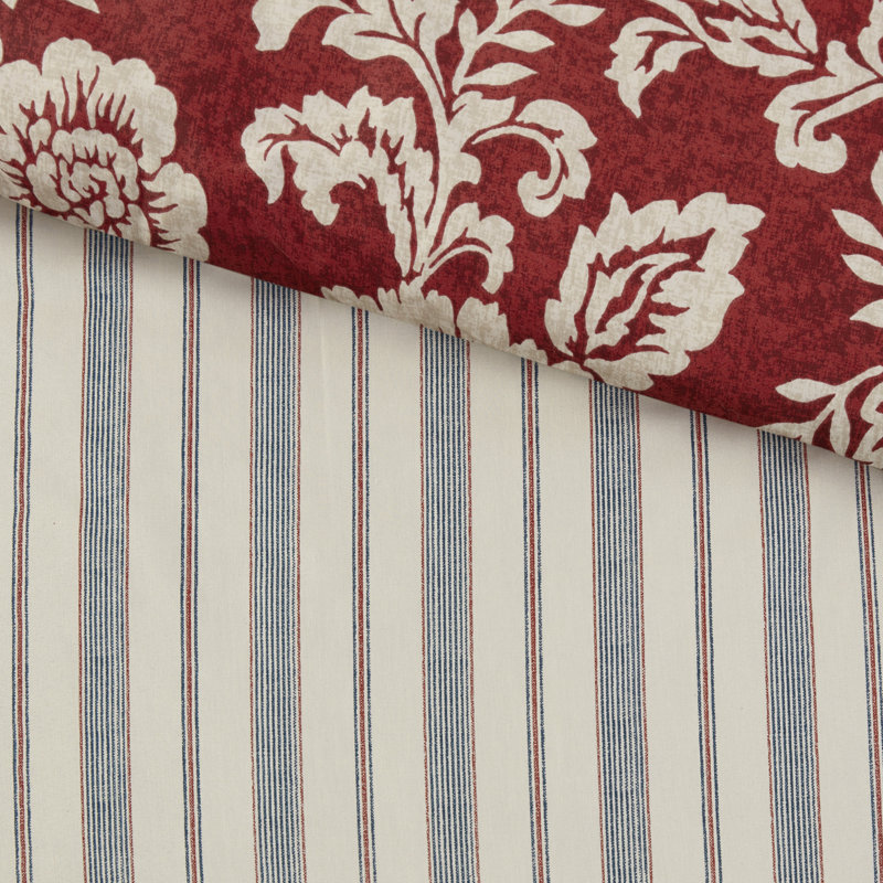 Red Floral Cotton Queen Duvet Cover Set with Shams