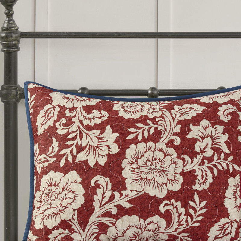 Red and Blue Reversible Cotton King Quilt Set