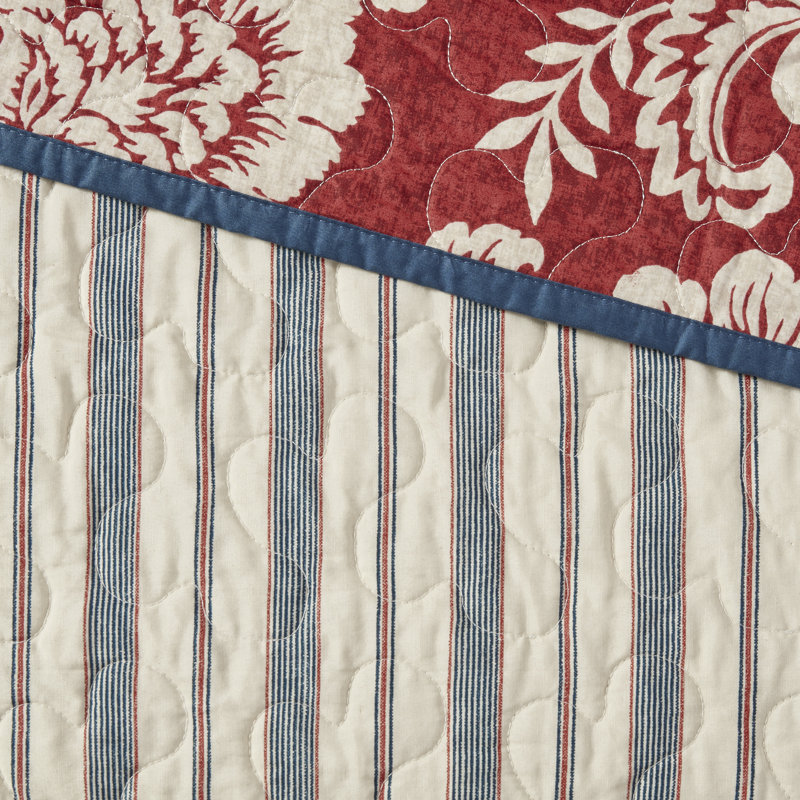 Red and Blue Reversible Cotton King Quilt Set