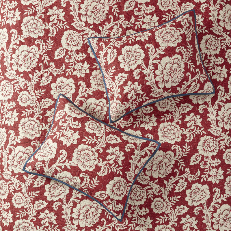 Red and Blue Reversible Cotton King Quilt Set
