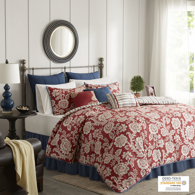 King Red Cotton Twill Floral Duvet Cover Set