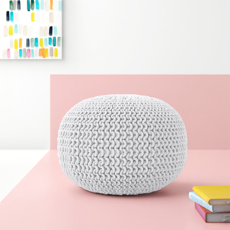 Ivory Cotton Braided Round Pouf Ottoman