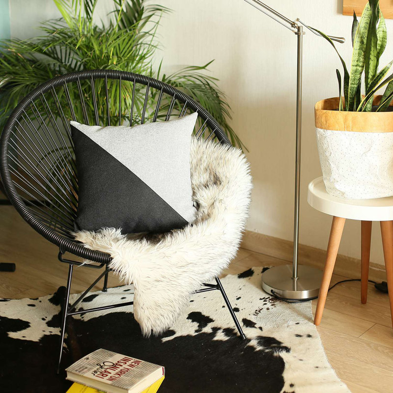 Boho-Chic Geometric Square Throw Pillow in Black/Gray
