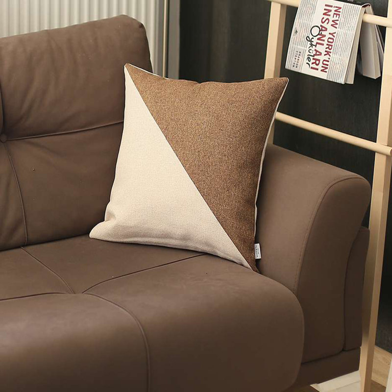 18'' Square Ivory & Brown Jacquard Linen-Look Throw Pillow