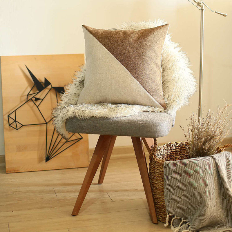 18'' Square Ivory & Brown Jacquard Linen-Look Throw Pillow