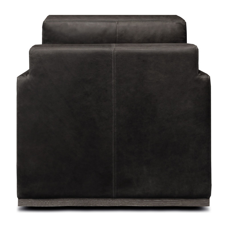 Anthracite Top Grain Leather Swivel Armchair with Brown Wood Base