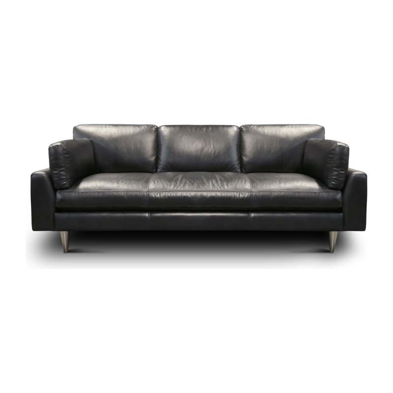 Skyline 89'' Blue Leather Sofa with Pillow-top Arm