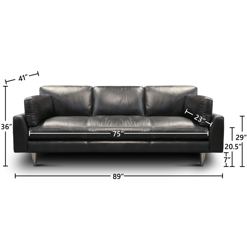 Skyline 89'' Blue Leather Sofa with Pillow-top Arm