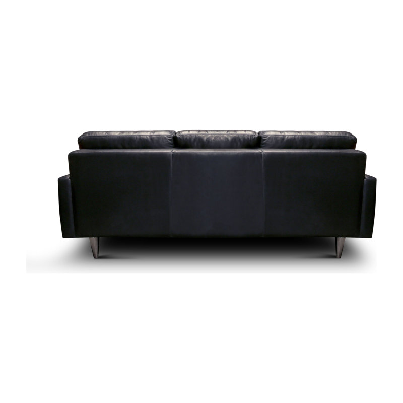 Skyline 89'' Blue Leather Sofa with Pillow-top Arm
