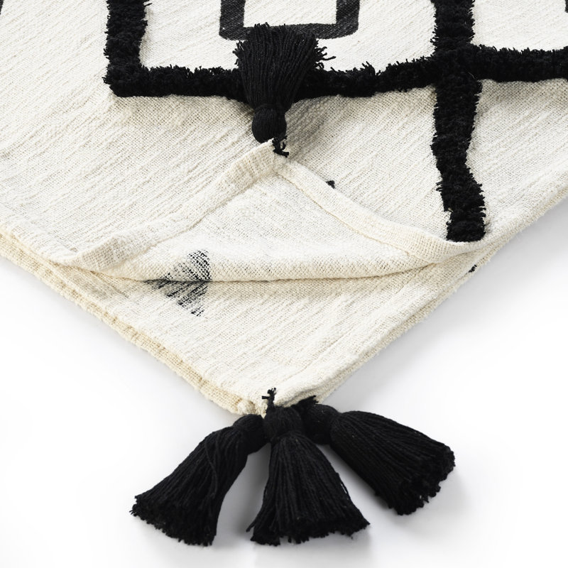 Handmade Tufted Cotton Throw Blanket - Geometric Black/White 50"x60"