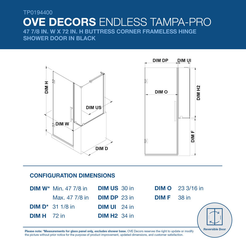 Tampa-Pro Black Frameless Corner Shower Enclosure with Tempered Glass