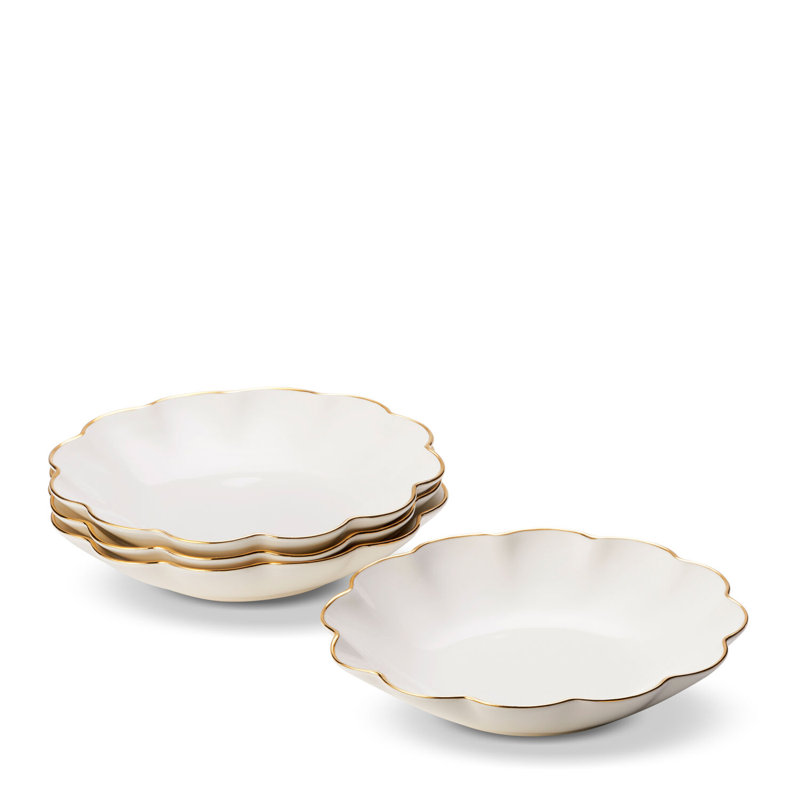 6.9'' White and Gold Hand-Painted Porcelain Appetizer Plates