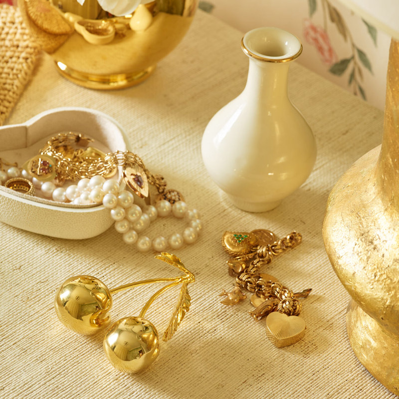 White Ceramic Table Vase with Gold Rim