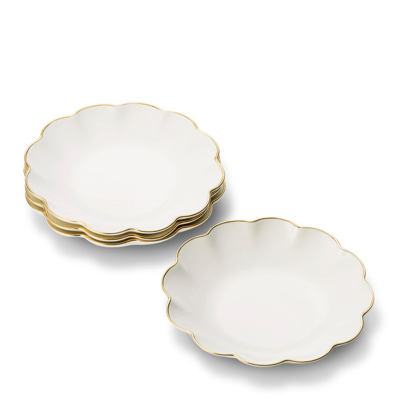 6.9'' White and Gold Hand-Painted Porcelain Appetizer Plates