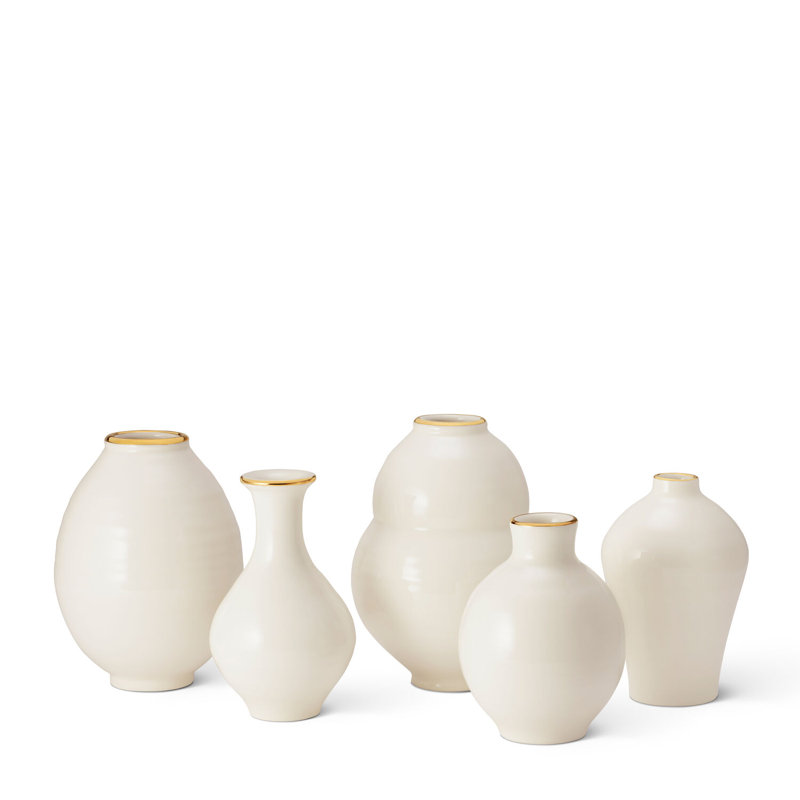 White Ceramic Table Vase with Gold Rim