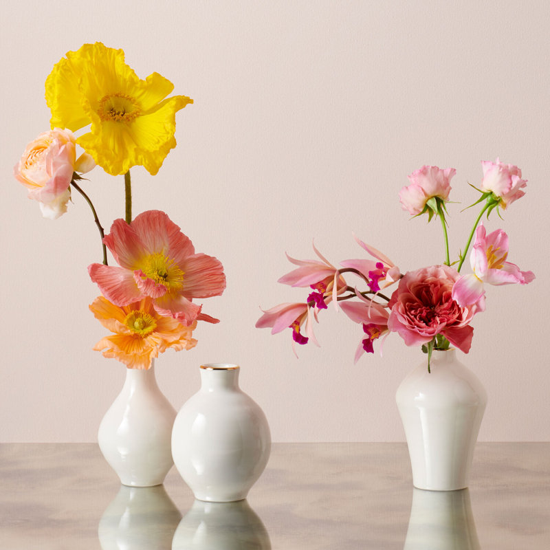 White Ceramic Table Vase with Gold Rim