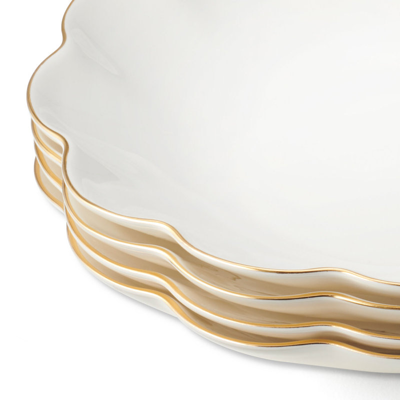 6.9'' White and Gold Hand-Painted Porcelain Appetizer Plates