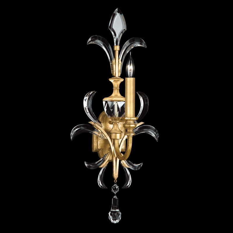 Beveled Arcs Fleur Gold Leaf Crystal 1-Light Wall Sconce